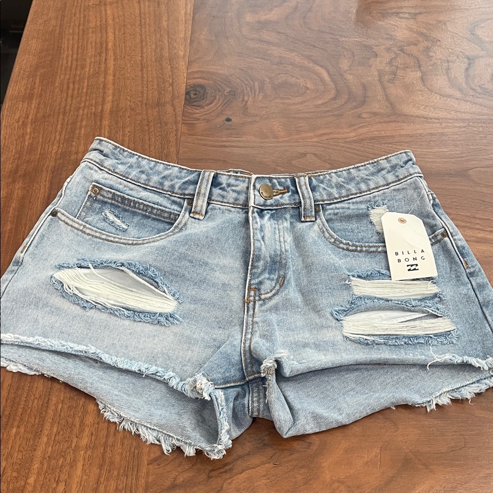 Billabong Women's Distressed Light Blue Jean Shorts